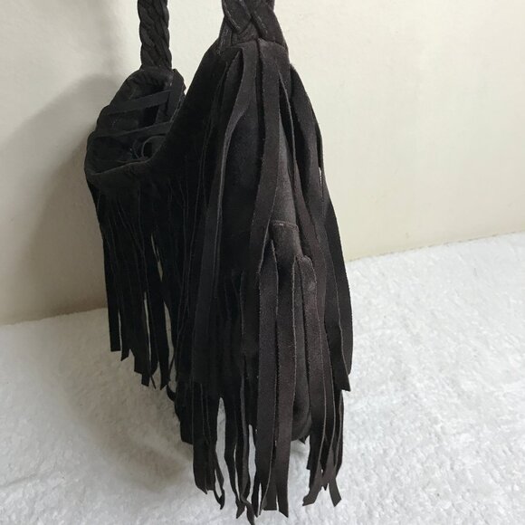J.J. Winters Fringe Suede Black Boho Hippie Crossbody Shoulder Bag Braided Strap - Picture 14 of 14